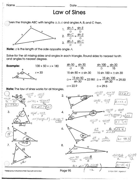 Law Of Sines And Cosines Worksheets