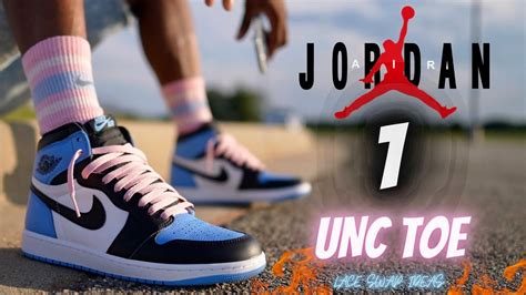 JORDAN 1 UNC TOE ON FEET WITH CRAZY ALTERNATE LACE SWAP OUTFIT IDEA ...