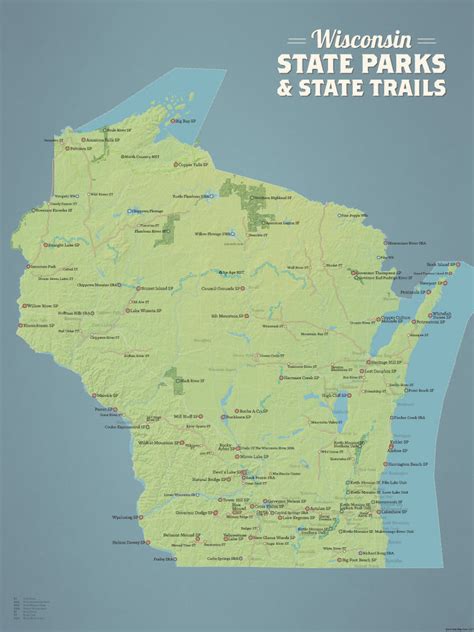 Wisconsin State Parks Map 18x24 Poster - Best Maps Ever