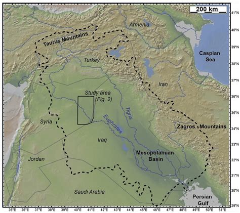 Location map of the Euphrates-Tigris river system. Black box shows the ...