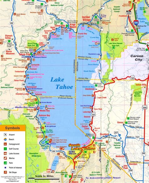 Lake Tahoe tourist attractions map - Ontheworldmap.com