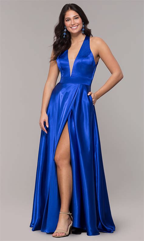 Royal Blue Long Satin Formal Dress with Pockets