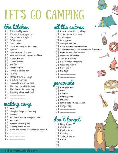 Free Family Camping Packing Lists | Camping packing, Camping packing ...