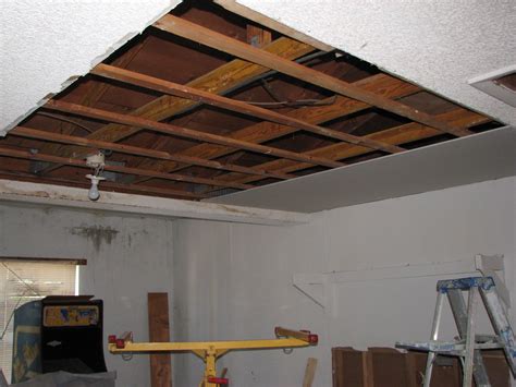 Water damaged drywall ceiling removed