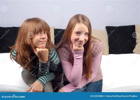 Two Pretty Teenage Girls Smiling Stock Photo - Image of cute, stripes ...