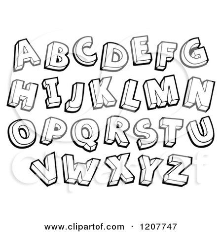 Cartoon of a Black and White Sketched Alphabet Letters - Royalty Free ...