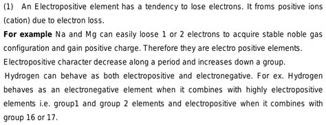 13. What are electropositive elements? Is hydrogen a electronegative ...