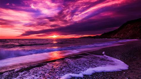 1920x1080px, 1080P free download | Beach During Purple Sunset Purple ...