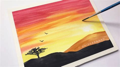 Sunset Watercolor Drawing Scenery Easy / Your project is to create your ...