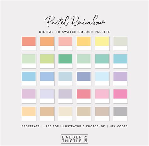 Pastel Rainbow Digital Colour Palette Swatches Download Procreate ...