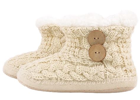 PacificPlex Womens Cable Knit Faux Shearling Fur Lined Bootie Slippers ...