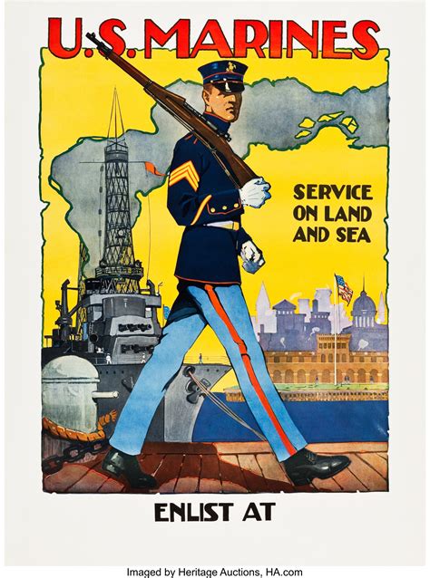 U.S. Marine Corps (1917). WWI Recruitment Poster (30" X 40") | Lot ...