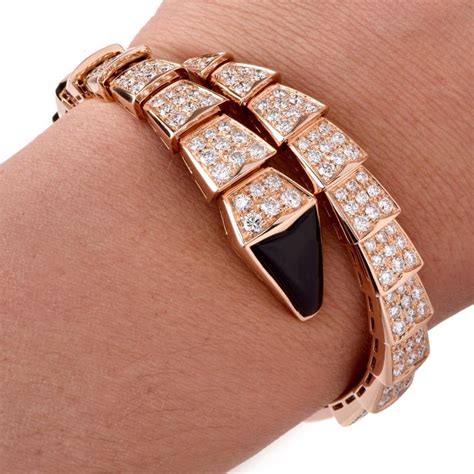 Bvlgari Serpenti 18 Karat Rose Gold Full Diamond Onyx Bulgari Snake ...