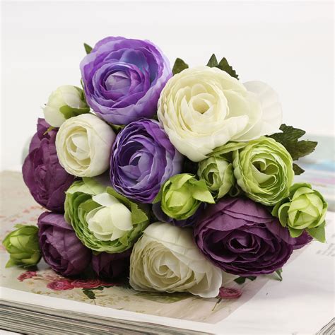 10 Heads Artificial Silk Flower Camellia Wedding Bouquet Party Home ...