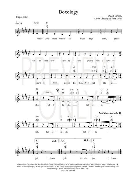 Doxology Lead Sheet, Lyrics, & Chords | Covenant Worship | WorshipHouse ...