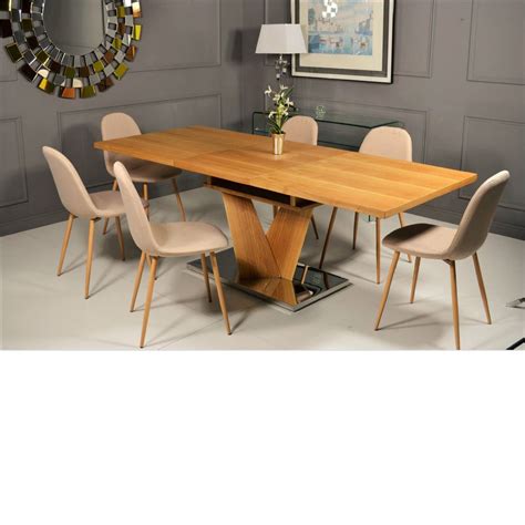 Mesa comedor extensible pata central en "V" chapa de madera de fresno ...