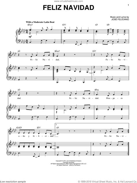 Jose Feliciano: Feliz Navidad sheet music for voice and piano | Sheet ...