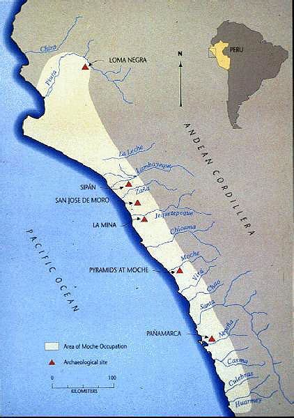 Map of the Moche civilization showing the locations of major sites such ...