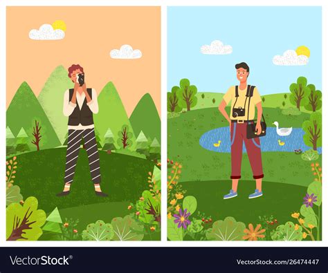 Tourist with photo camera man photographer Vector Image