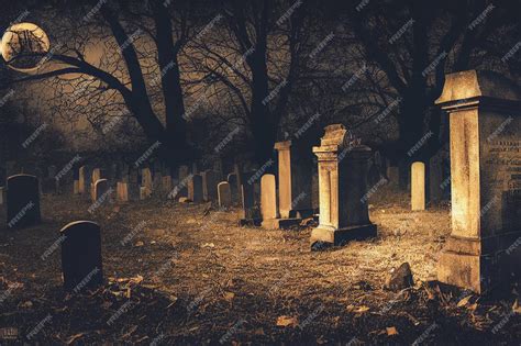 Premium Photo | 3D Render of Graveyard Cemetery In Spooky Dark Night ...