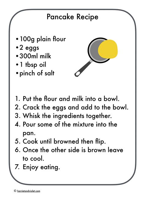 Pancake Recipe - easy to follow - Free Teaching Resources - Harriet ...