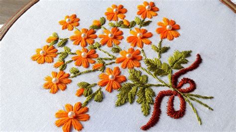 Hand Embroidery | satin stitch | flower design by nakshi katha ...