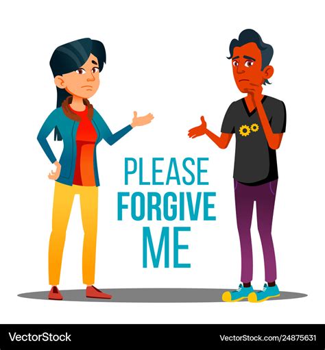 Man and woman asking forgiveness cartoon Vector Image