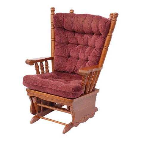 Giselle Solid Wood Glider Rocker with Burgundy Tufted Cushion | Chairish