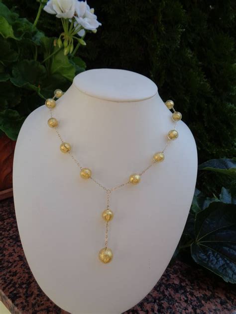 Gold Chain, 585 Goldfilled With Murano Glass, Gold Leaf - Etsy