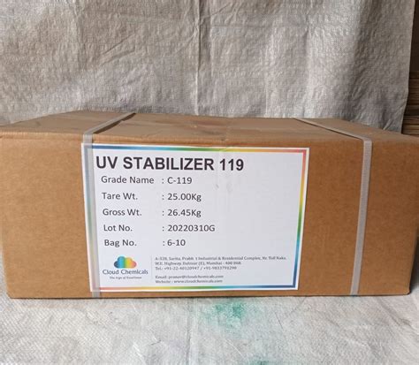 UV Stabilizer-119 - 25Kgs & 1Kgs, For Plastic, Packaging Type: Box at ...