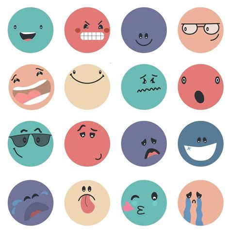 Round abstract comic Faces with various Emotions Different colorful ...