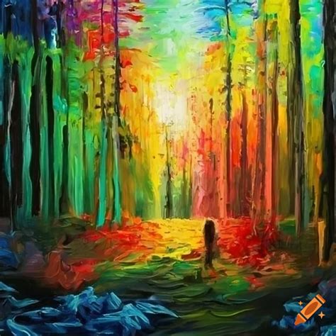 Oil painting of a colorful forest landscape on Craiyon