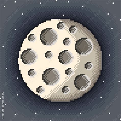 Moon planet in space. Moon pixel art. Vector illustration. Happy ...