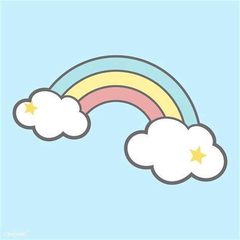 a rainbow with clouds and stars in the sky