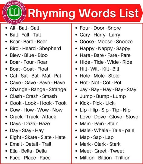 Rhyming Words: A Huge List of Rhyming Words in English | Rhyming words ...