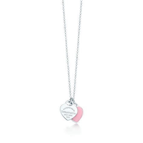 Return to Tiffany™ mini double heart tag pendant in silver with pink ...