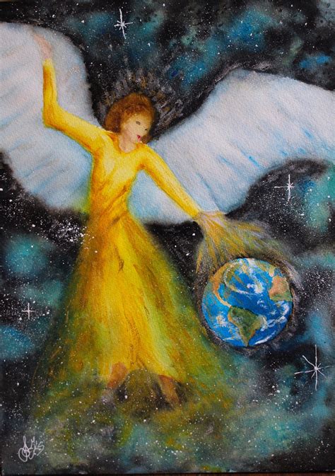 Saving Earth, Earth Angel Art, Watercolor Original Painting, Angel Art ...