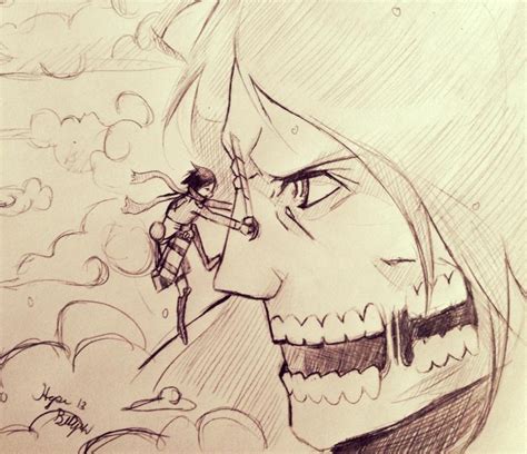 Mikasa and Titan Eren sketch by TheSunriseMassacre on DeviantArt