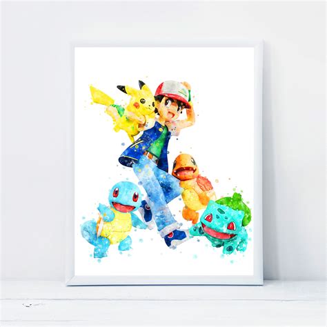 Prints Art & Collectibles pokemon watercolor art poster for kids room ...