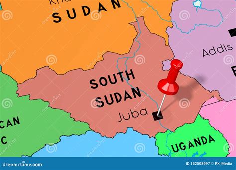 South Sudan, Juba - Capital City, Pinned On Political Map Stock ...