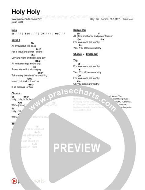 Holy Holy Chords PDF (Evan Craft) - PraiseCharts