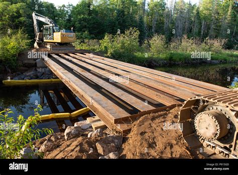 Steel beams in place for construction of a new logging bridge over the ...