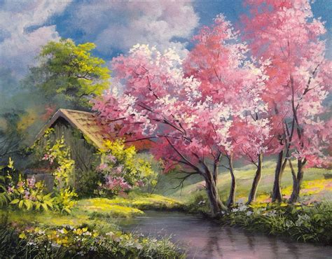 Pink Trees in Spring | Paint with Kevin® | Landscape paintings acrylic ...