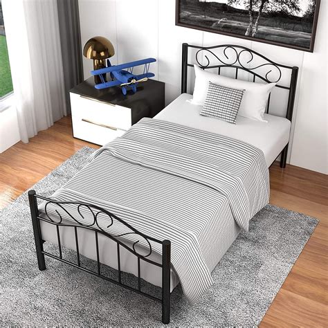 Mecor Twin XL Curved Metal Bed Frame, Princess Black Platform Bed Frame ...