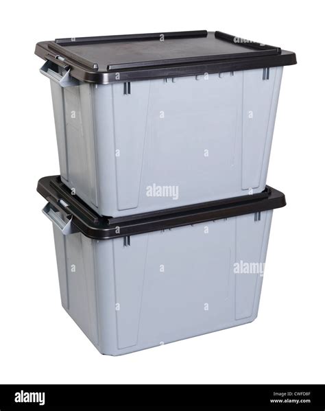 Two grey plastic storage boxes Stock Photo - Alamy