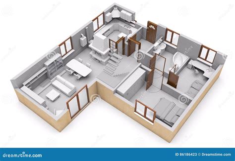 Planta baixa 3D ilustração stock. Ilustração de arquitetura - 86186423