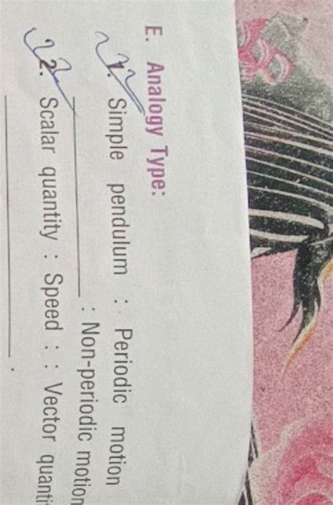 E. Analogy Type:1. Simple pendulum : Periodic motion : Non-periodic moti..