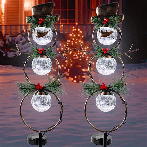 GUOOU Solar Christmas Yard Decorations, Outdoor LED Solar Powered Glass ...