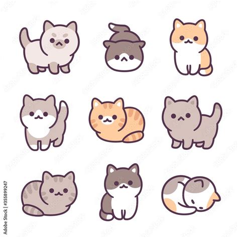 Cute cartoon cat set Stock Vector | Adobe Stock | Cute cartoon drawings ...