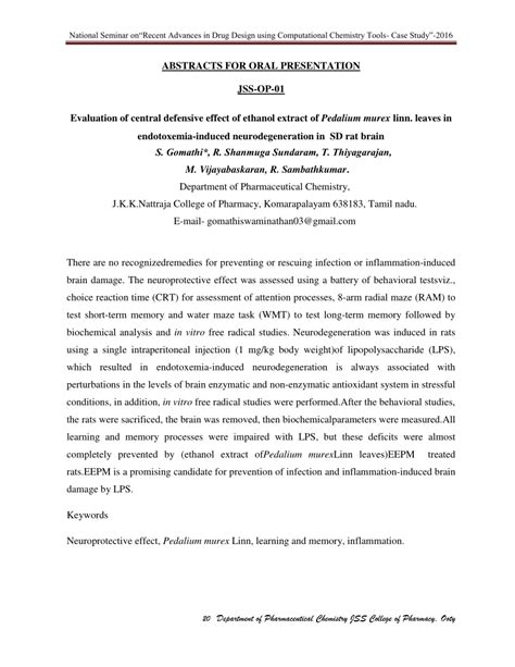 (PDF) Evaluation of Central Defensive Effect of P.murex Linn. Leaves in ...